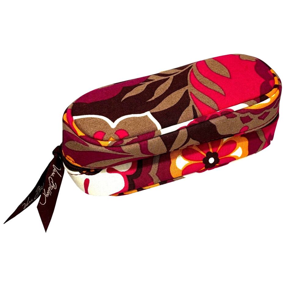 Vera Bradley glasses case hard shell floral pink brown gold zipper close